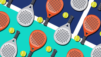 Padel tennis illustration vector design background. Modern minimalist padel or tennis racket and ball vector illustration