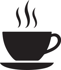 PrintBlack silhouette of a steaming coffee cup on a saucer