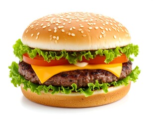 Juicy Gourmet Burger With Fresh Toppings And Sesame Seed Bun