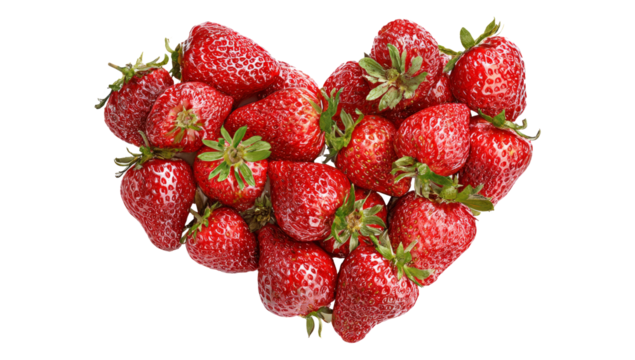 Red berry strawberry heart shape. Isolated on Transparent background - Powered by Adobe