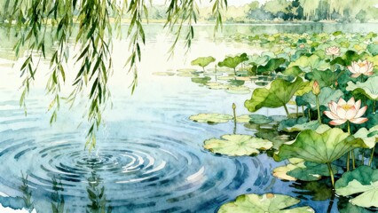 Lotus Pond with Weeping Willows © Chen Weicai