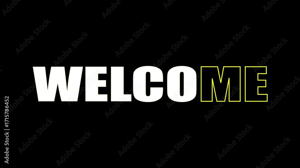 Aufkleber animated welcome title with text changing colors against black background for presentations. 4k text