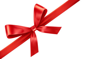 Red satin ribbon bow isolated on transparent background