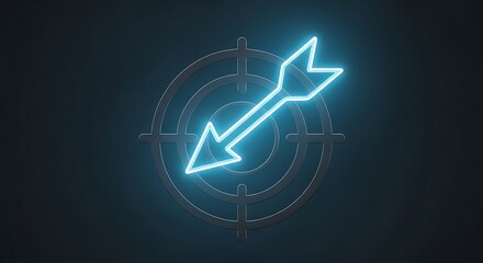 Radiant arrow hitting target, glowing precision in a digital space