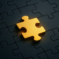 Fototapeta premium The Golden Piece: A Shining Puzzle Piece on a Dark Background, 1:1 Ratio