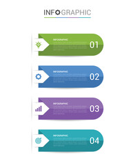 4 steps infographic template with 4 options. Flowchart that can be used for business report, data visualization and presentation. Timeline infographic elements vector illustration