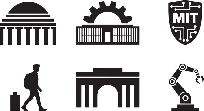 MIT and Technological University Symbols Silhouette Set Innovation and Engineering