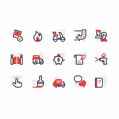 Diverse business icons representing services like delivery, finance, and communication for modern projects.