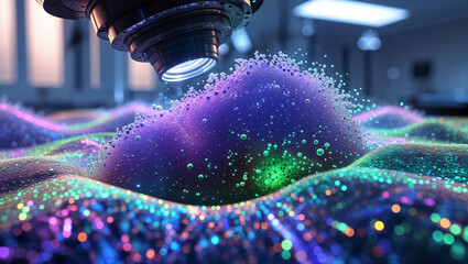 High tech microscope scanning colorful food particles