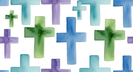 Obraz premium Watercolor Crosses Pattern - A Colorful Expression of Faith and Spirituality.