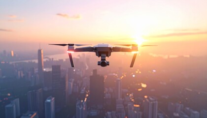 Aerial photography using the latest drones flying over the city