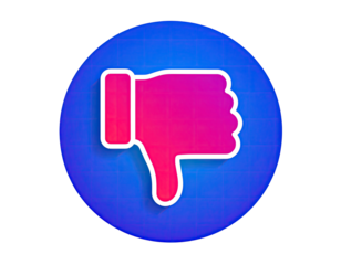 A vibrant,  3D-rendered, dislike button,  a bright  pink thumb-down icon on a glossy,  blue circle with a grid pattern