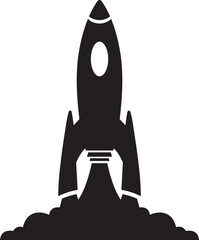 Obraz premium Simple black rocket launching icon.
