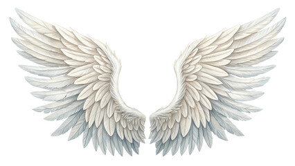 Obraz premium Pair of large white and pastel feathered angel wings isolated on transparent background