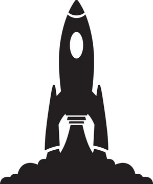 Simple black rocket launching icon.