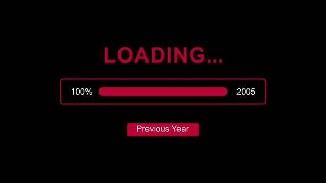 Previous old year 2005 with loading bar system animation on black background. Coming and year change concept. flowing textures, symbolizing the upcoming year and new beginnings in a red visual style