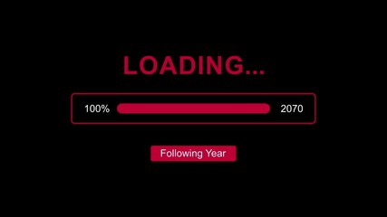 Following new year 2070 with loading bar system animation on black background. Coming and year change concept. flowing textures, symbolizing the upcoming year and new beginnings in a red visual style