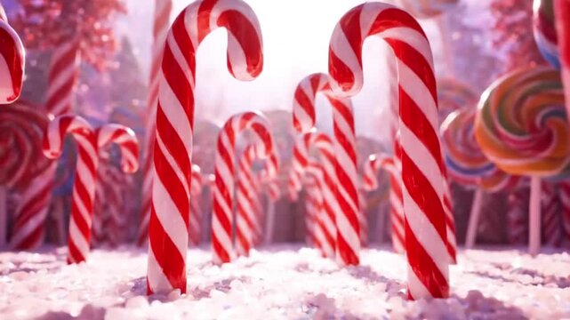 A magical forest where the trees are made of candy canes