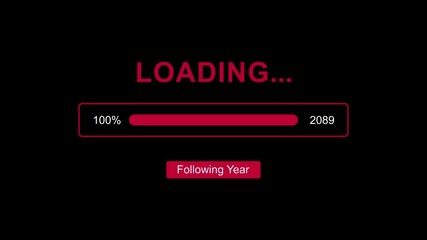 Following new year 2089 with loading bar system animation on black background. Coming and year change concept. flowing textures, symbolizing the upcoming year and new beginnings in a red visual style