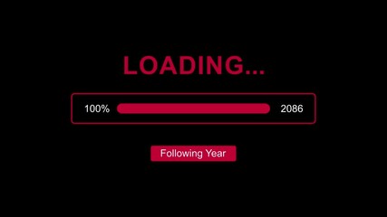 Following new year 2086 with loading bar system animation on black background. Coming and year change concept. flowing textures, symbolizing the upcoming year and new beginnings in a red visual style