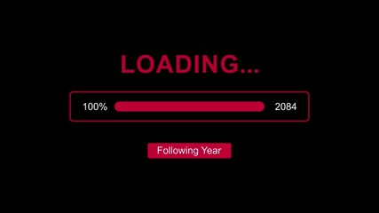 Following new year 2084 with loading bar system animation on black background. Coming and year change concept. flowing textures, symbolizing the upcoming year and new beginnings in a red visual style