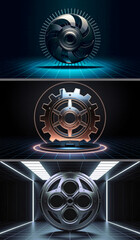 Gear and turbine, as an industrial artwork on a dark background