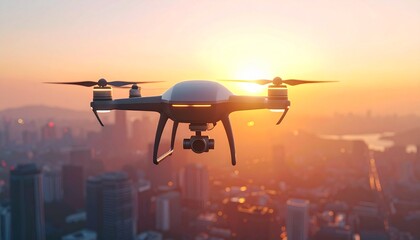 Aerial photography using the latest drones flying over the city