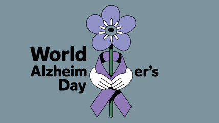 World Alzheimer's Day with Purple Ribbon and Supportive Hands