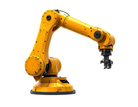 Industrial yellow robotic arm in profile