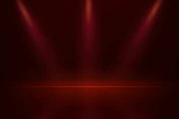 Empty red studio room background. Dark red background. Space for selling products on the website. Empty room with spotlight effect. Vector illustration.