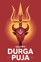 Happy Durga Puja Bull and Trident Illustration