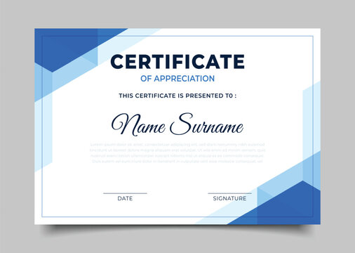 Business blue Certificate of appreciation template geometric design