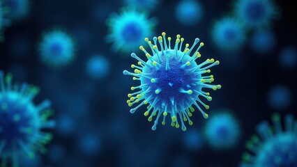 Vibrant Microscopic View of Bacteria with Bright Blue and Yellow Details