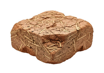A mud brick with straw isolated on transparent background, showcasing its rustic texture and earthy tones, ideal for sustainable building or natural material concepts