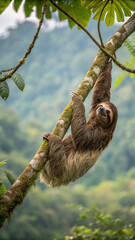 Fototapeta premium Sloth Hanging From Tree Branch With Long Claws in Natural Habitat 1
