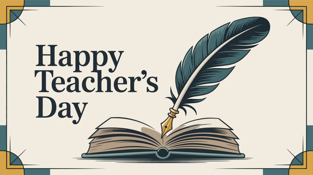 Happy Teacher&rsquo;s Day Honduras Illustration with Book and Ink Pen