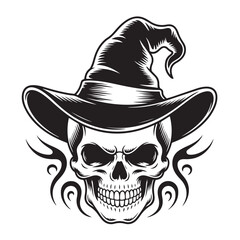 Skull with Witch Hat – Bold Halloween Skull Design for T-shirt, SVG, and Digital Art