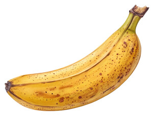 Ripe banana with brown spots isolated on transparent background, a delicious and nutritious tropical fruit for healthy eating