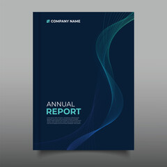 business modern annual report cover template blue geometric wavy line design