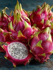 Dragon fruit, also known as nourishment, cuts open pink purple-red meat