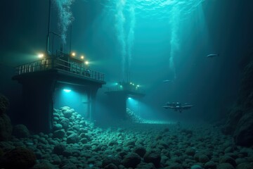 Underwater Sea Mineral Extraction Platforms in Deep Ocean Environment