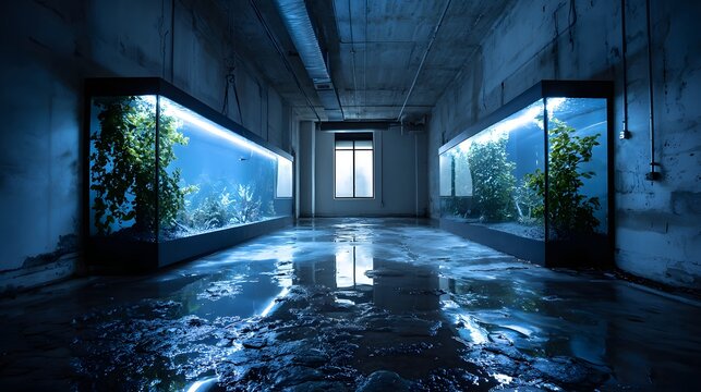 Aquarien in verlassenem Raum
