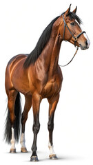 Obraz premium Chestnut Horse with Black Mane and Tail Standing on White Background