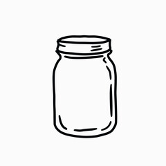 Empty glass jar in simple line art design on white background  