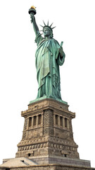 Obraz premium Statue of Liberty with raised torch and tablet against white background