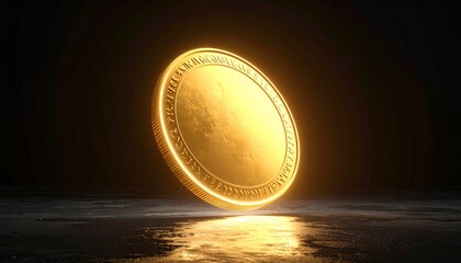 Golden coins floating on a black background