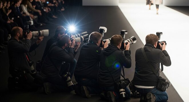 Fashion Show Photographers Capture Model on Runway.
