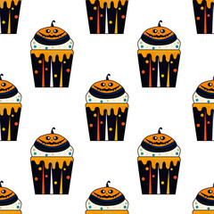 halloween cupcakes seamless pattern