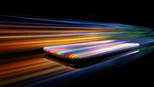 Colorful Smartphone in Motion, Abstract Technology Image.