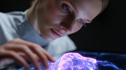 generative AI studio, futuristic interface creating 3D holographic art, neon glow, immersive creative lab